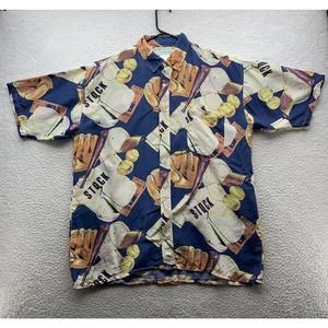 VTG Wibco‎ Silk Hawaiian Shirt Mens Large All Over Baseball Sports Relaxed Fit